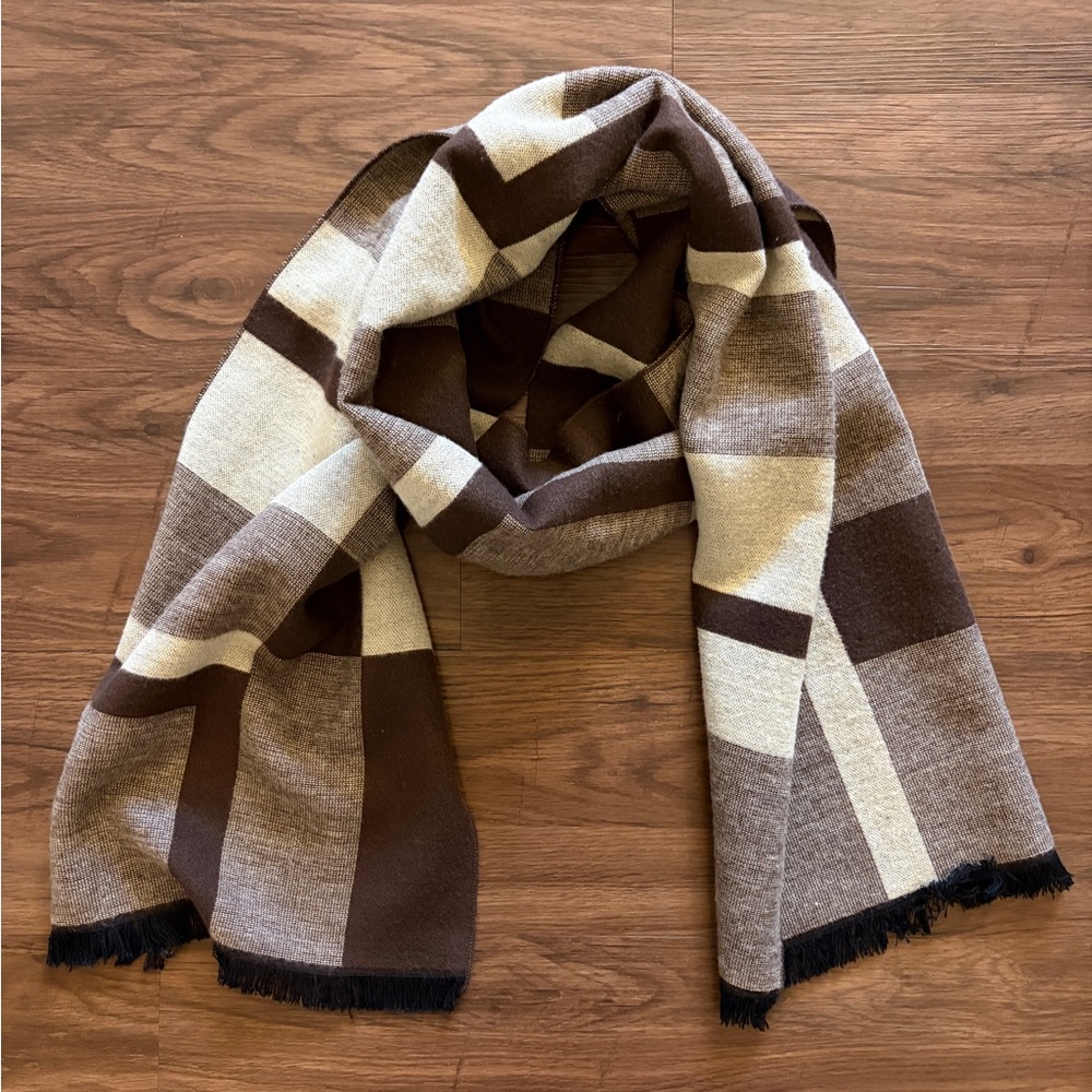 Brown and Cream Geometric Scarf